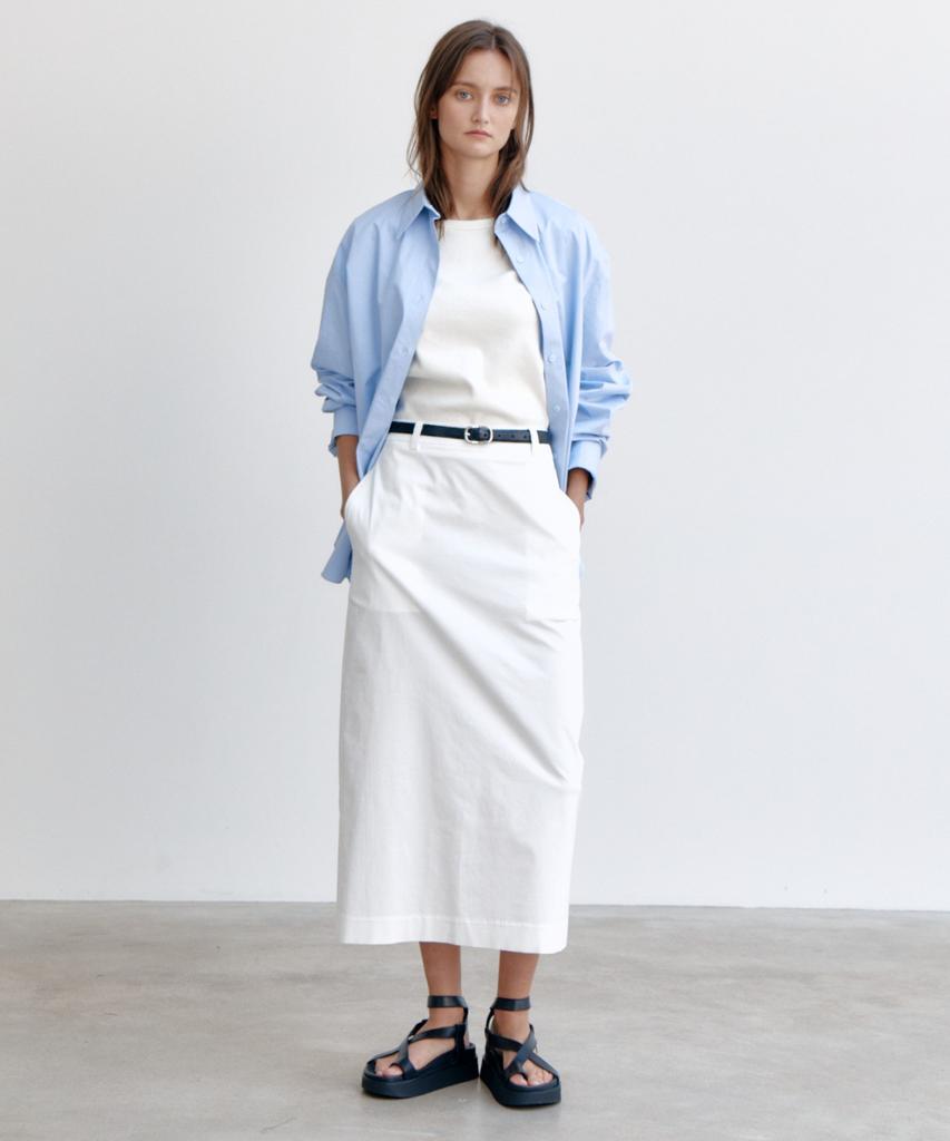 Okuka Straight Cotton Skirt, White