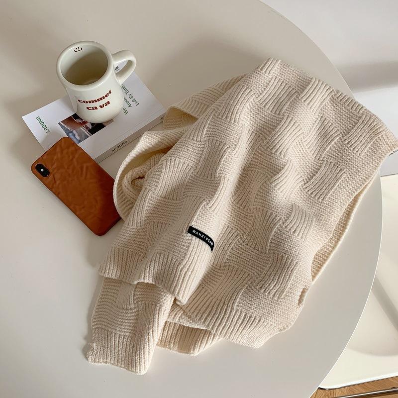 Ретро Зеленый Шарф Женский Зимний Мягкий Однотонный Шерстяной Теплый Шарф бежевый