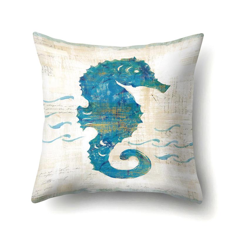Polyester Pillowcase Peach Leather Velvet Cushion Cover Marine Life Seahorse Octopus Printed Pillow Bedside Cushion Cover