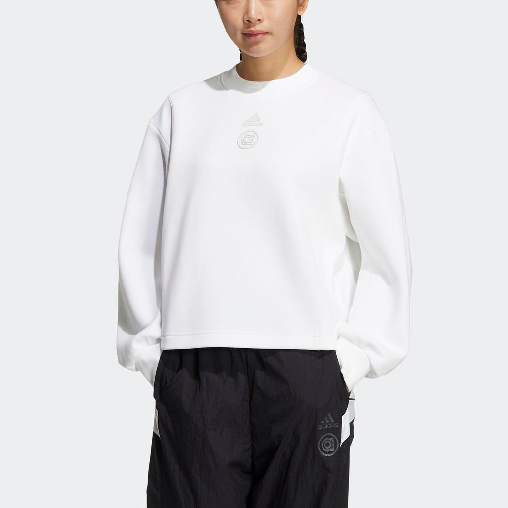 Adidas Ust Swt Sep T1 Logo Print Stripe Detail Crewneck Sweatshirt Women Tops White HR8157