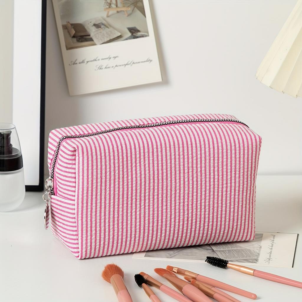 1pc Striped Travel Toiletry Bag -Zippered Makeup Pouch,Cosmetic Organizer for Travel, School, or Home Use, Dorm Room Essentials