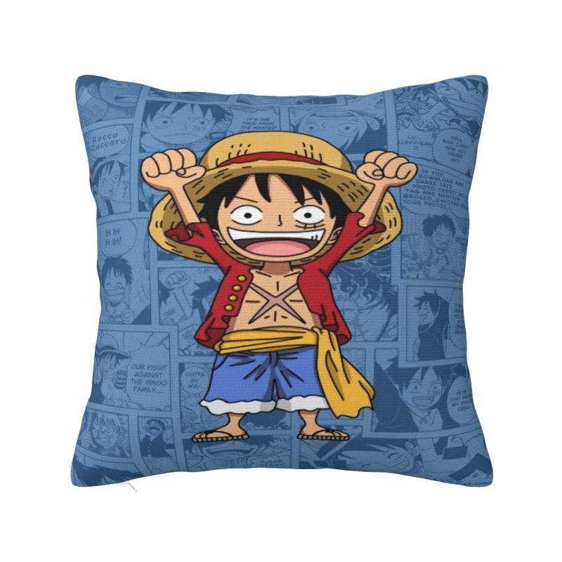 

Custom Modern One Pieces Luffy Anime Cushion Cover Polyester Pirate Skull Manga Throw Pillow Case 30cmx30cm