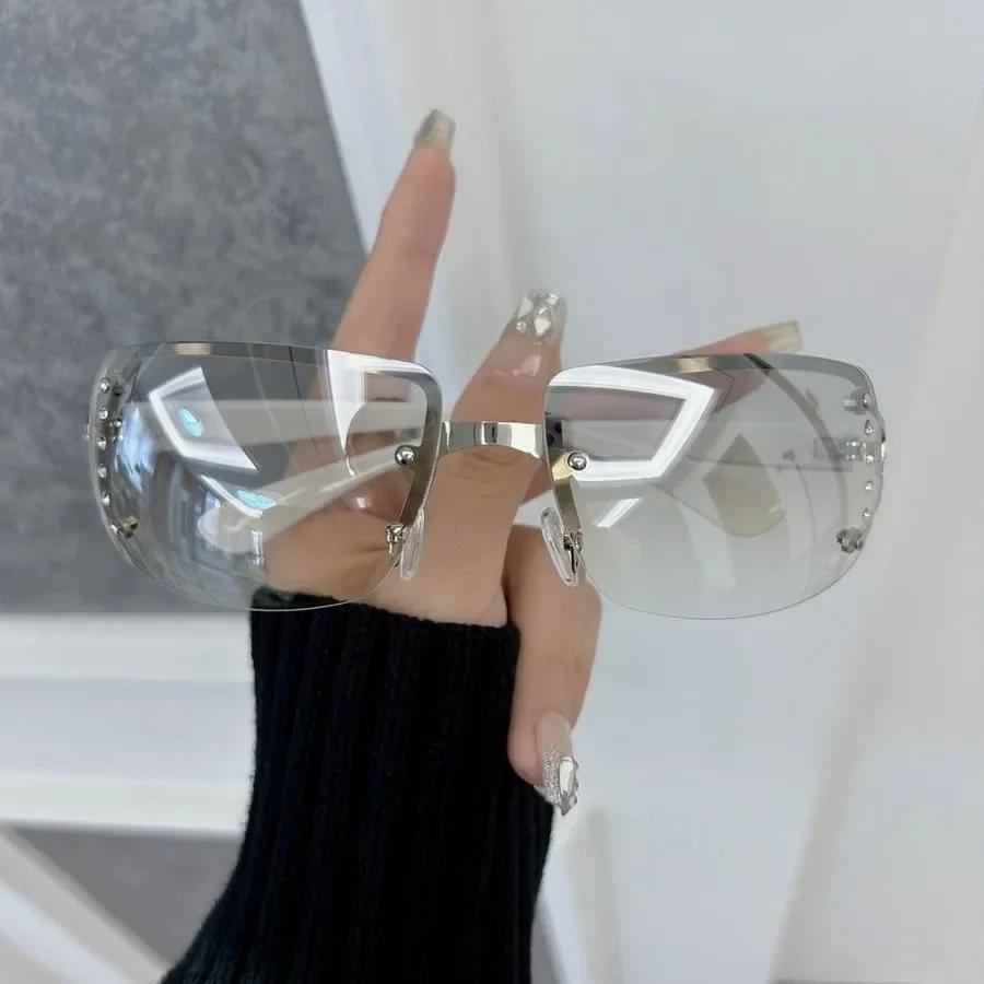 Minimalistische Eckige Designer Sonnenbrille Damen Herren Randlos Bunte Sonnenbrille Weiblich Männlich Marke Mode