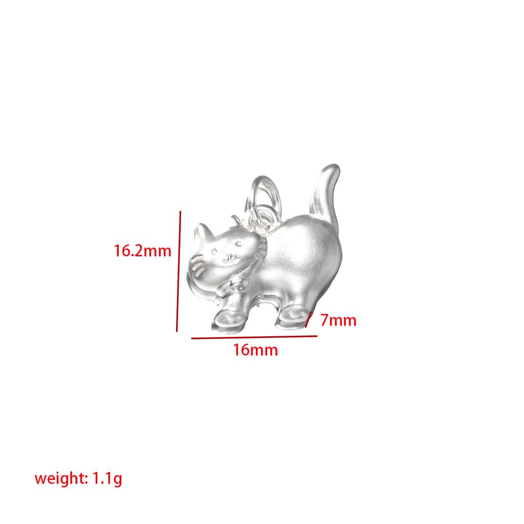 S999 Pure Silver Cartoon Glossy Cat Pendant DIY Bracelet Pendant Handmade Braided Rope Material Accessories
