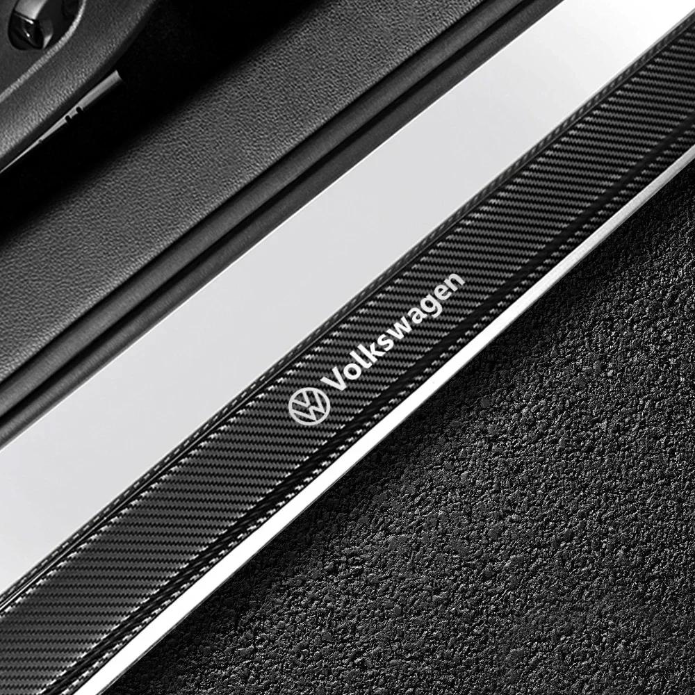 T23-4Pcs Carbon Fiber Car Door Threshold Plate Decoration Stickers For Volkswagen VW Golf 4 5 7 Polo 9 Mk5 Passat B8 Touran R Line