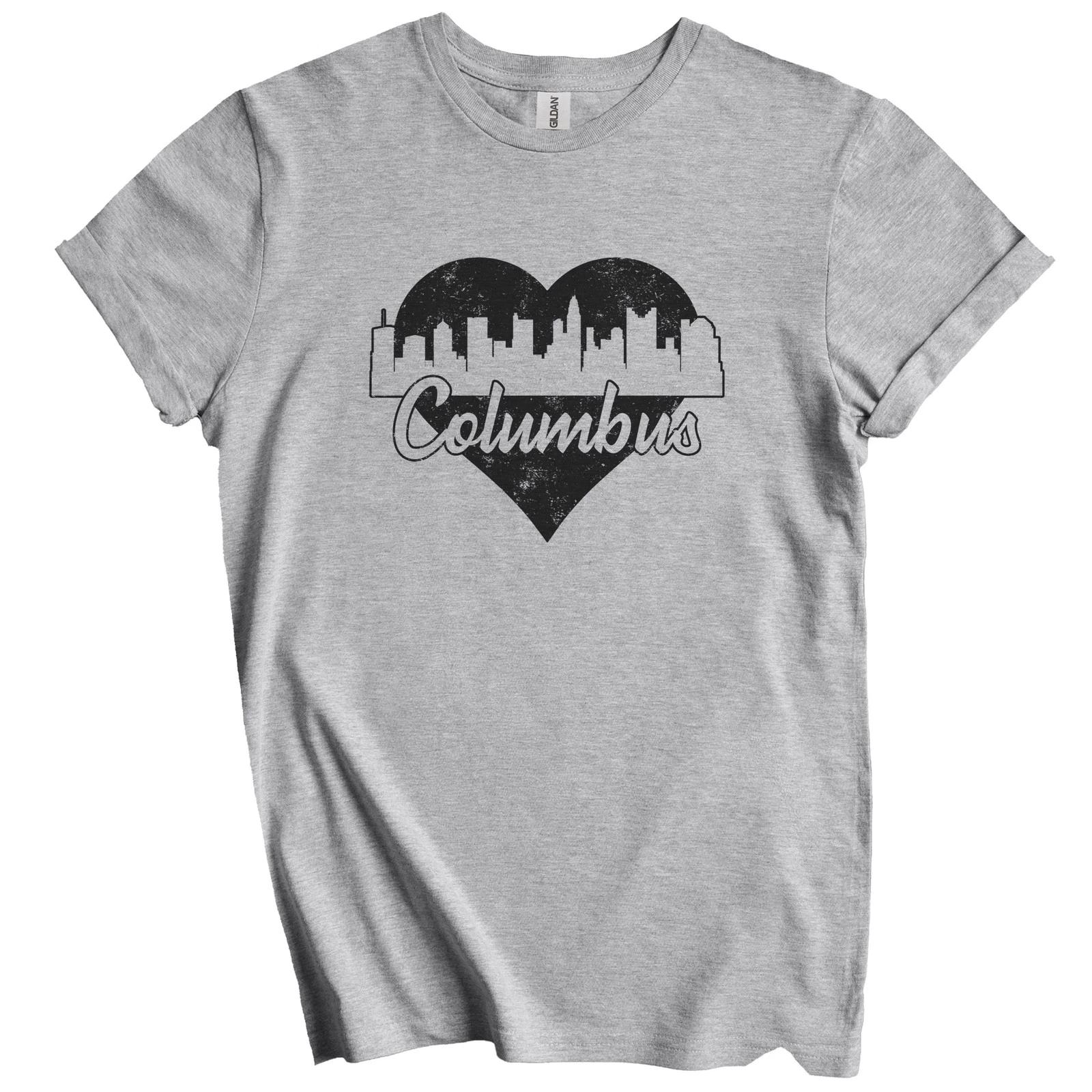 Retro Columbus Ohio Skyline Heart Distressed T-Shirt S