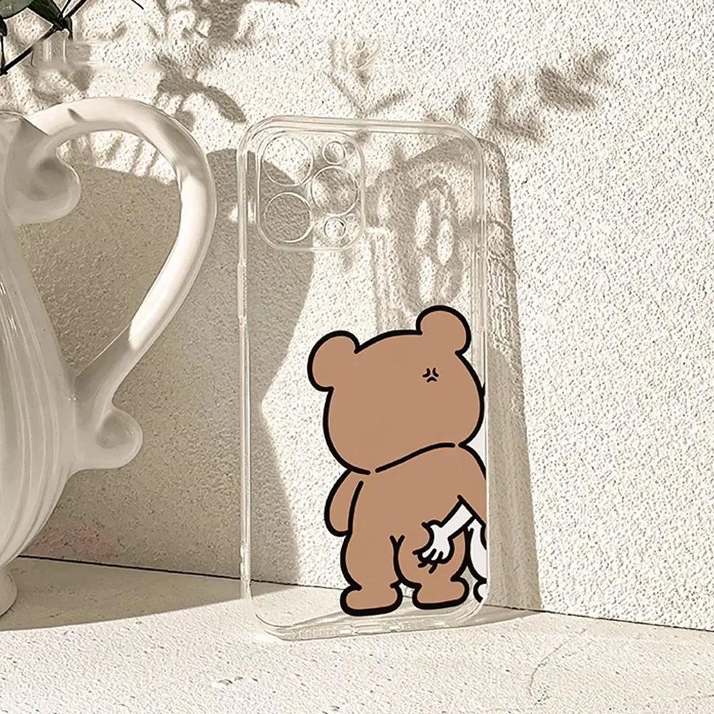 Funny Bunny Bear Couple Phone Case for IPhone 13 14 15 12 11 Pro Max Mini X XR XS MAX 7 8Plus SE2 Cute Animal Clear Paired Cover