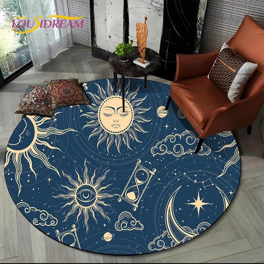 

3D Mysteriou Sun Moon Tarot Mandala Magic Round Area Carpet Rug for Living Room Bedroom Kid Playroom Decor,Pet Area Rug Non-slip 120cm