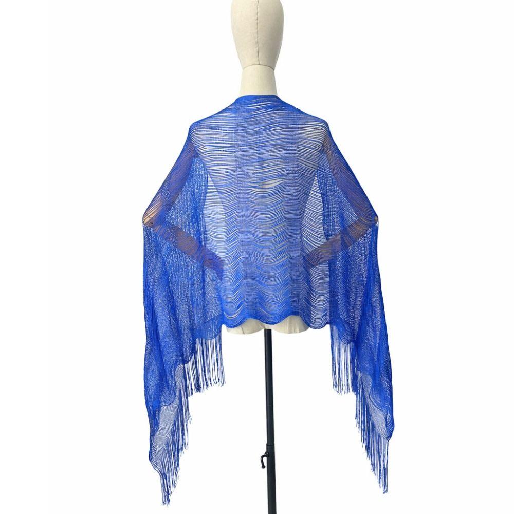High Quality Hollow Out Tassel Shawl Polyester Shinning Silk Shawl Tassel Comfortable Sunscreen Cover Evening Dress