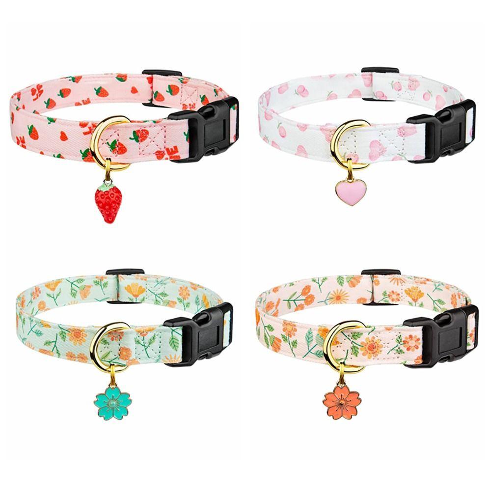 Strawberries Flower Pattern Adjustable Pet Collar Cotton Cat Traction Necklace Pet Dog Collar  Cat
