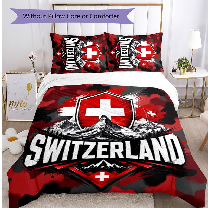 Switzerland Football Printed Bedding 3 Piece Set Cozy Breathable Bed Cover Set As Housewarming Holiday Gift