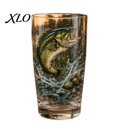 Outdoor Camping Drinkware Fishing Pint Glass Cup, Realistic Jumping Fish Pattern Design, Thickened Mountain Scenery Cups Creative Cup for And