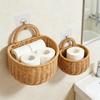 Handwoven Rattan Wall Hanging Basket - Wicker Storage Organizer for Kitchen, Bathroom & Home, Hanging Fruit Basket with Handle
