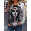 Women's Vintage Skulls Print Long Sleeve, Halloween Graphic Crew Neck Top, Seasonal Casual Wear,