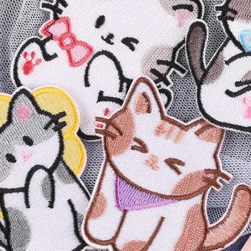 6 Pcs Lovely Animal Repair Patches Iron On Embroidered Patches Cartoon Cats Sew On Decorative Appliques for Clothes Hat