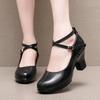 Women Genuine Leather Shoes Med Block Heels Platform Shoes for Office Model Dance Mom