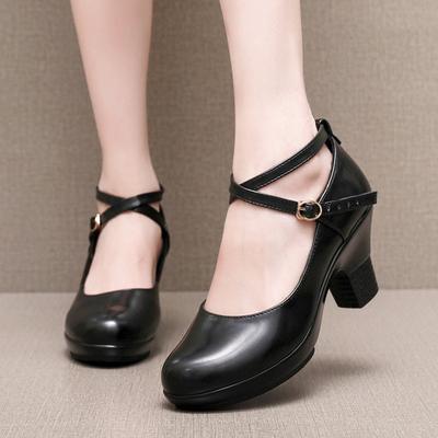 Damskie buty ze skóry naturalnej na średnim obcasie słupku, buty na platformie do biura, model dla mamy tańczącej