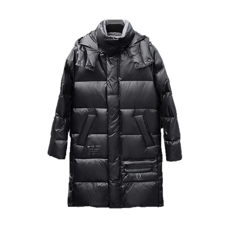 Longue veste d'hiver noire pour homme avec capuche, garniture 90% duvet de canard 650FP, manteau d'hiver chaud, pour un usage quotidien
