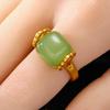 New Vintage Gold Color Inlaid Green Stone Rings For Women Girls Fashion Adjustable Ring Nephrite Wedding Party Jewelry Gift