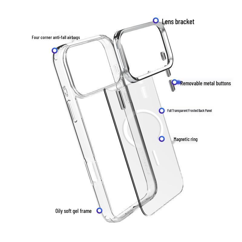 Pivot Shell Transparente magnetische Hülle für iPhone 17 Pro Max - Vollständige Abdeckung, sturzsicher mit Vier-Ecken-Airbag-Design