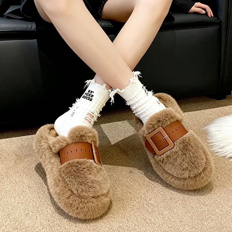 Thick-soled Fluffy Slippers for Women To Wear 2025 Autumn and Winter New Muffin Half Slippers High-end Bag Head Cotton Shoes Children