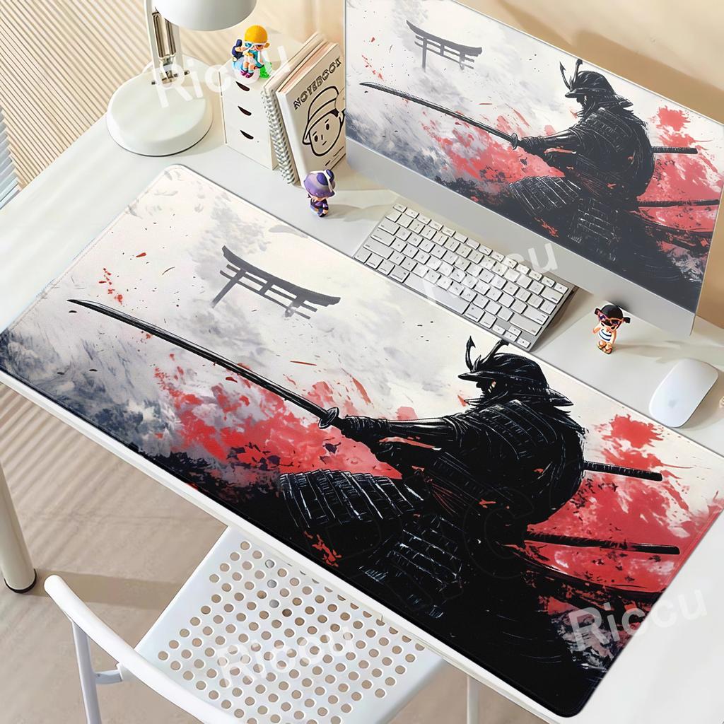 Samurai Krieger Mauspads Schwarz Erweitertes Mauspads Gamer Computerzubehör Tastatur Tischmatte Firma Gaming Laptop Schreibtischmatten