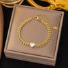 18K Gold Plated 316L Fashionable Titanium Steel Bracelets Waterproof Heart Roman Numerals Queen's Chain Link Bangles