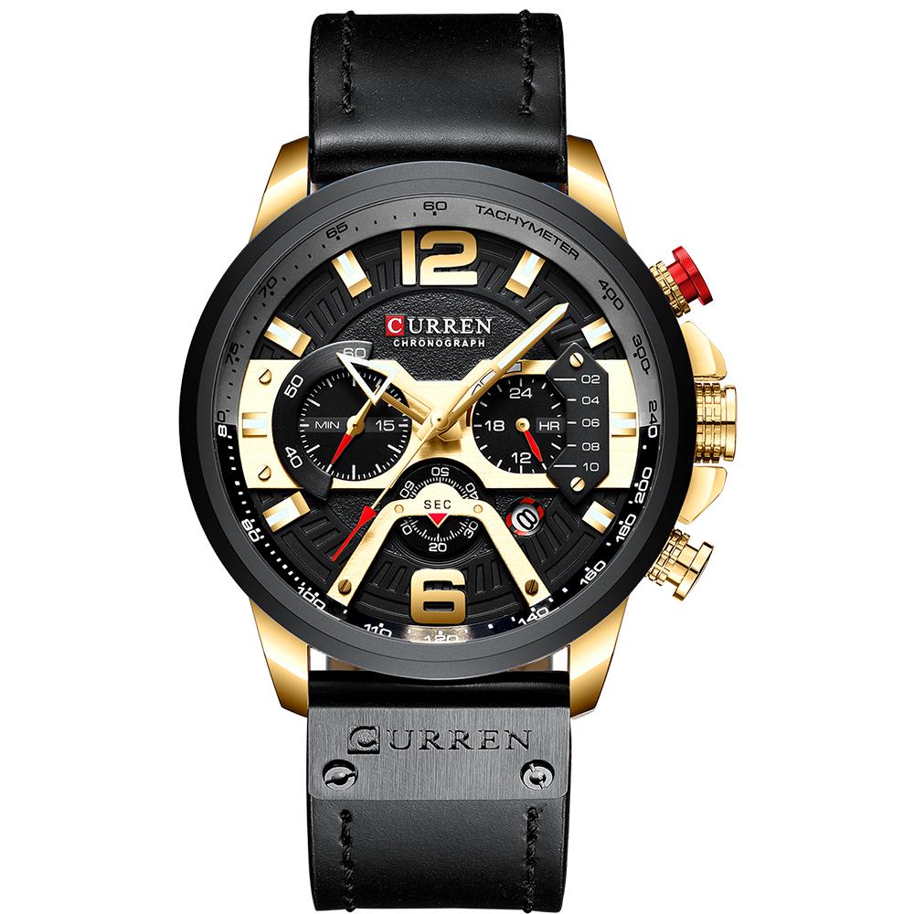 CURREN Modische Herrenuhr Luxusmarke Herren Multifunktions-Sportuhr Lederarmband Wasserdichte Quarz-Uhr Geschenk für Männer