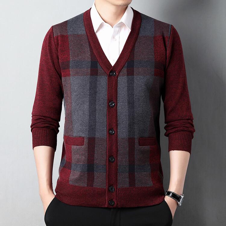 Men's Wool V-Neck Cardigan: Autumn & Winter Knit Long Sleeve Sweater - Thick, Warm, Business Style for Middle-Aged & Dad's Wear.