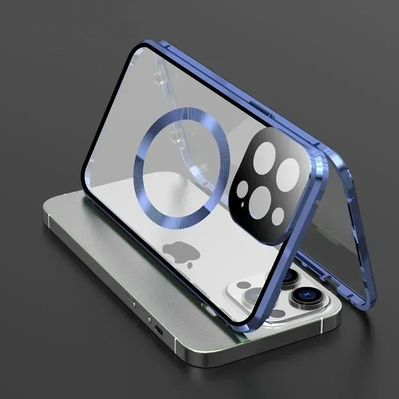 For Magsafe Case For iPhone 17 16e 15 14 13 12Pro Max Metal Magnetic Wireless Charging Lens Protection Double Sided Buckle Cover