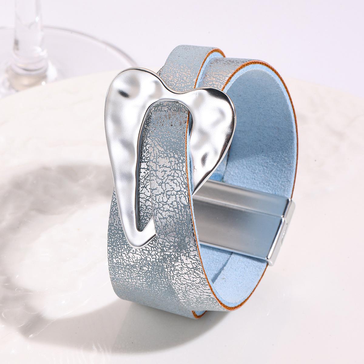 

Кожаный браслет в форме сердца с магнитными пряжками, женские аксессуары для вечеринок озеро синий