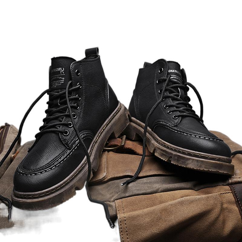 Autumn and Winter British Martin Boots Trendy High-top Leather Boots Snow Velvet Thermal Cotton Shoes