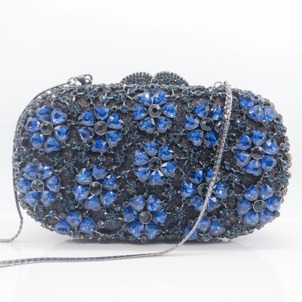 Borsa da sera con strass floreali WHTUOHENG Borse con diamanti Borse a mano da donna Verde/Oro Pochette in cristallo Pochette da sposa da donna