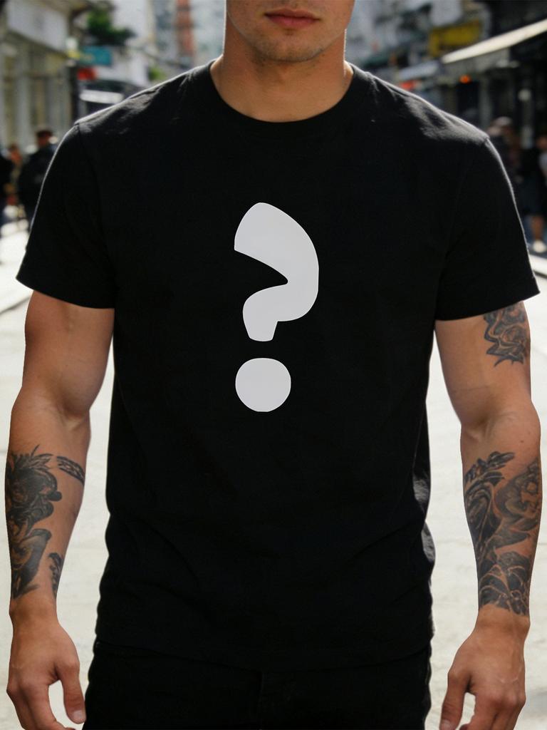 Navy Unisexs Cotton Tee White Big Question Mark Graphic Crew Neck Loose Casual Street Basic Top Summer Daily Male Simple Outdoor