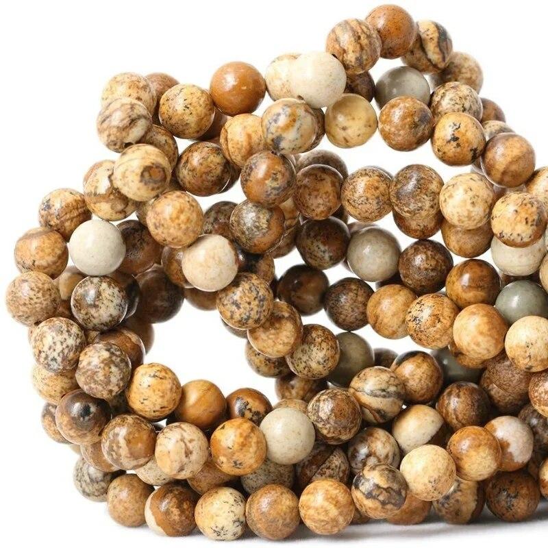 Picture Stone Bead Round Spacer Loose Beads for DIY Handmade Jewelry Making Accessories