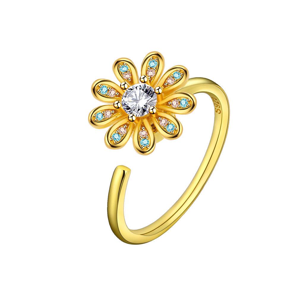 Adjustable Flower Ring With Cubic Zirconia For Elegant Women Fashion Jewelry