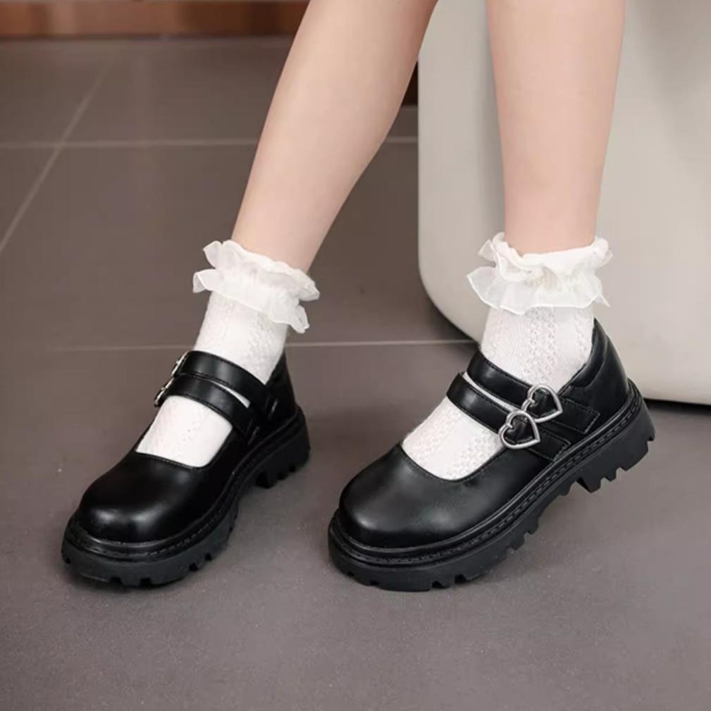Girls' Leather Shoes for Spring and Autumn Children's Performance Shoes, Black Dance Shoes, Medium and Large Children's Leather Shoes