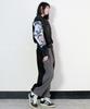 Deumakeu Color Match Side One-Pleat Wide String Pants Charcoal & Black