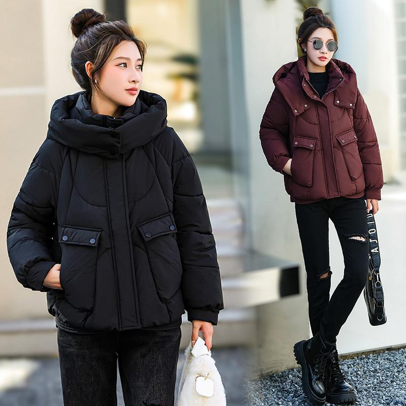Women’s Short Hooded Windproof Thicken Warm Winter Jacket With Raglan Sleeves