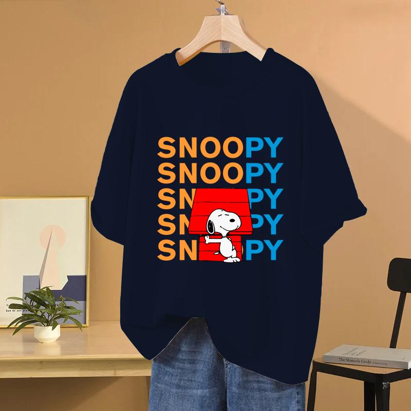 Snoopy Cartoon Anime Women T-shirt Summer Short Sleeve 100% Cotton Women Tee Shirts Tops 2025 New Fashion Couple Clothes