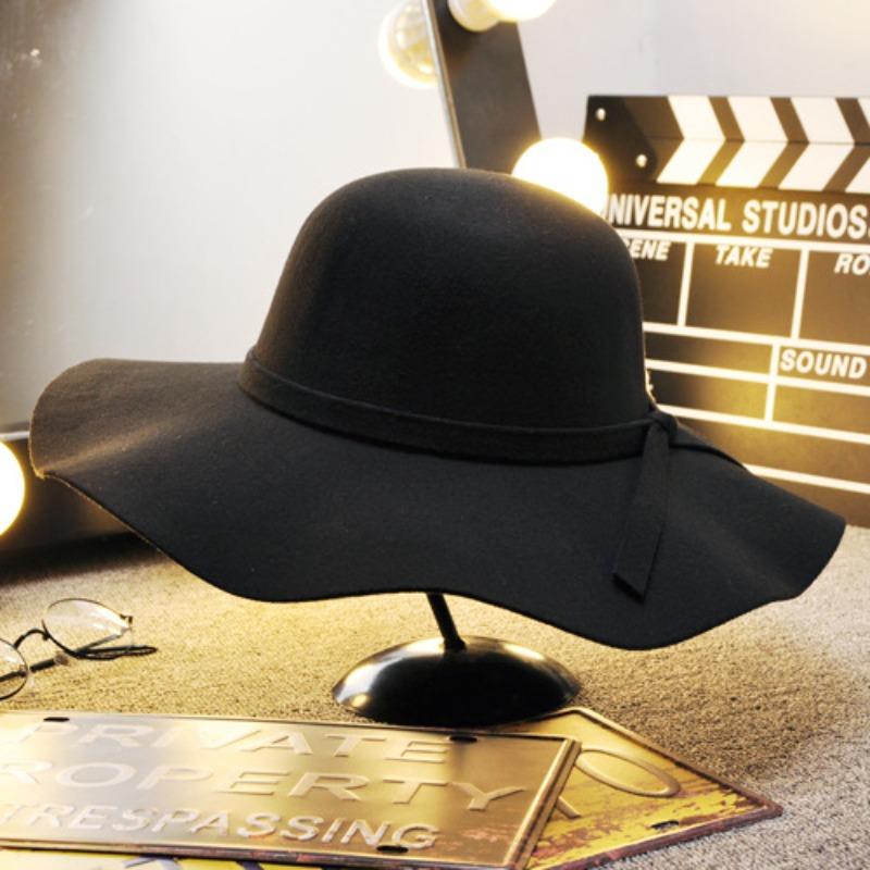 Black Retro Big Brimmed Hat Woolen Hat Women Autumn and Winter Trendy Casual Versatile Dome Korean Style Top Hat Female British
