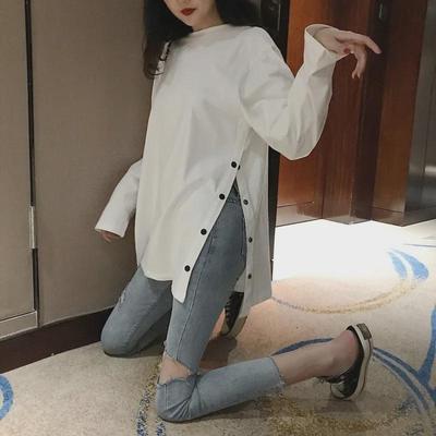 Early Autumn Women's Korean Trend Long Sleeve Slit T-Shirt Outerwear 2025