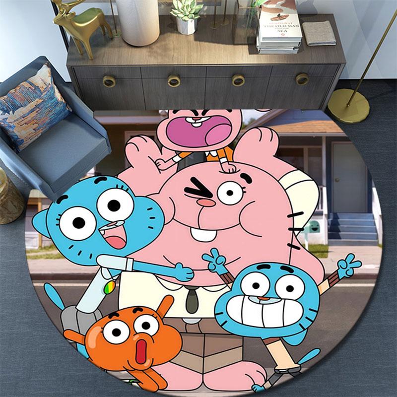 Der Erstaunliche Welt von Gumball Muster runder Teppich, Teppich für Wohnzimmer Schlafzimmer Spielzimmer, Rutschfeste Fußmatte, Feiertagsgeschenke und Geburtstagsgeschenke.
