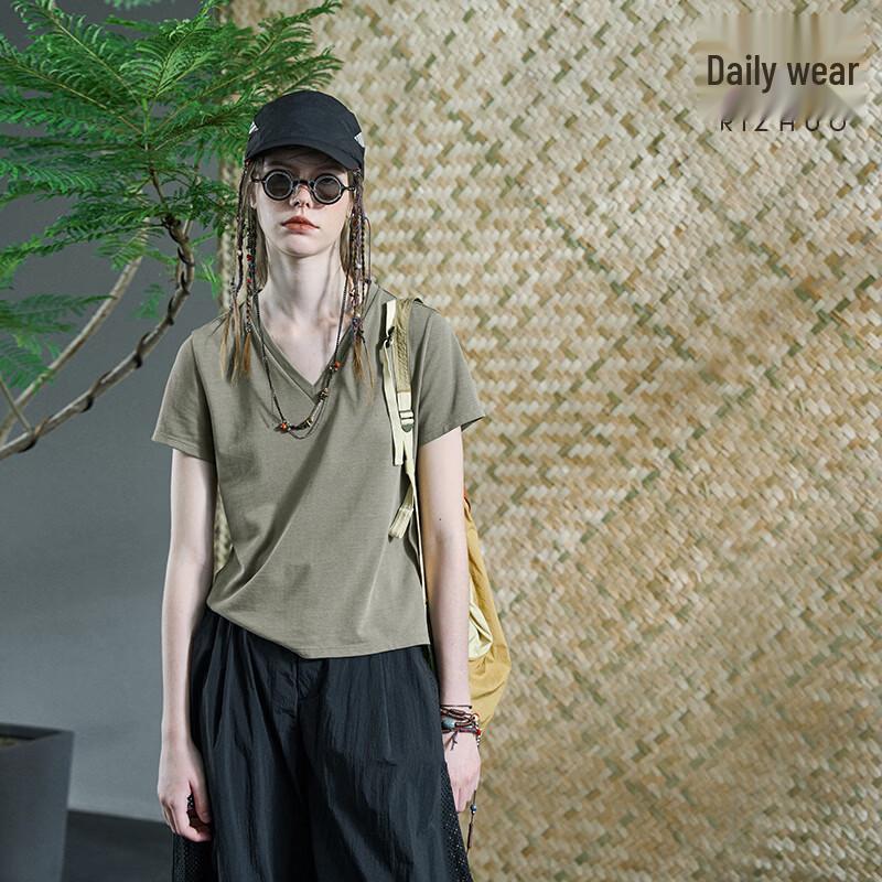 Rizhuo Women s Irregular Hem Short Sleeve Cotton T-Shirt L