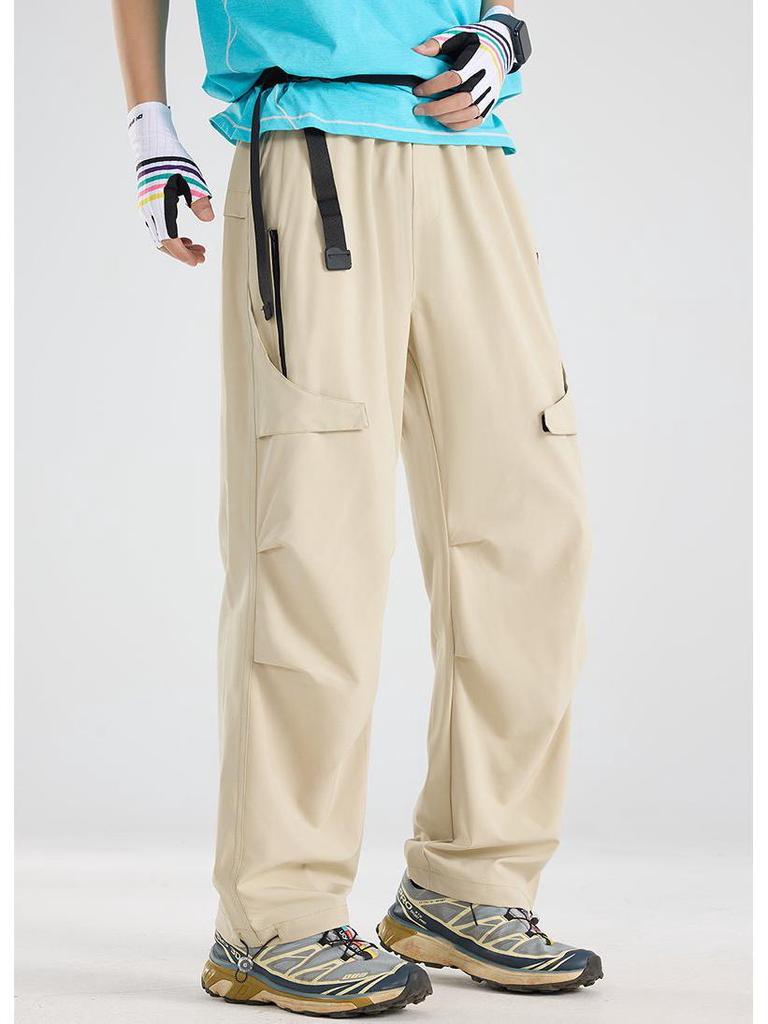 Unisex American High Street Parachute Pants: Summer Thin, Casual, Straight-Leg Outdoor Sports Wear for Men & Women.