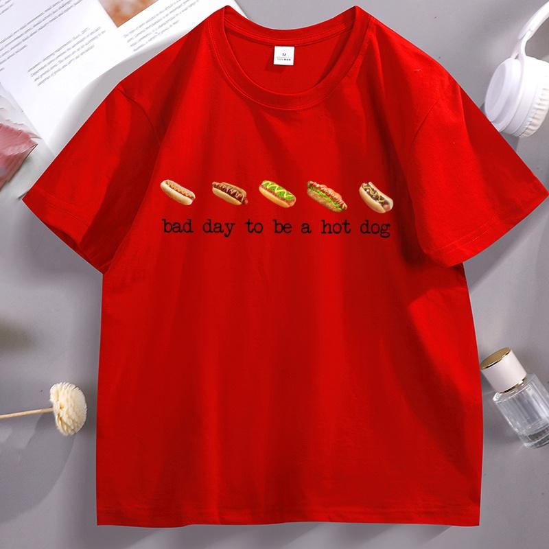 Hot Dog T Shirt Bad Day To Be A Hotdog TShirt Funny Retro Hotdog Labor Day TShirt Unisex Women Casual Round Neck Printed Tees S