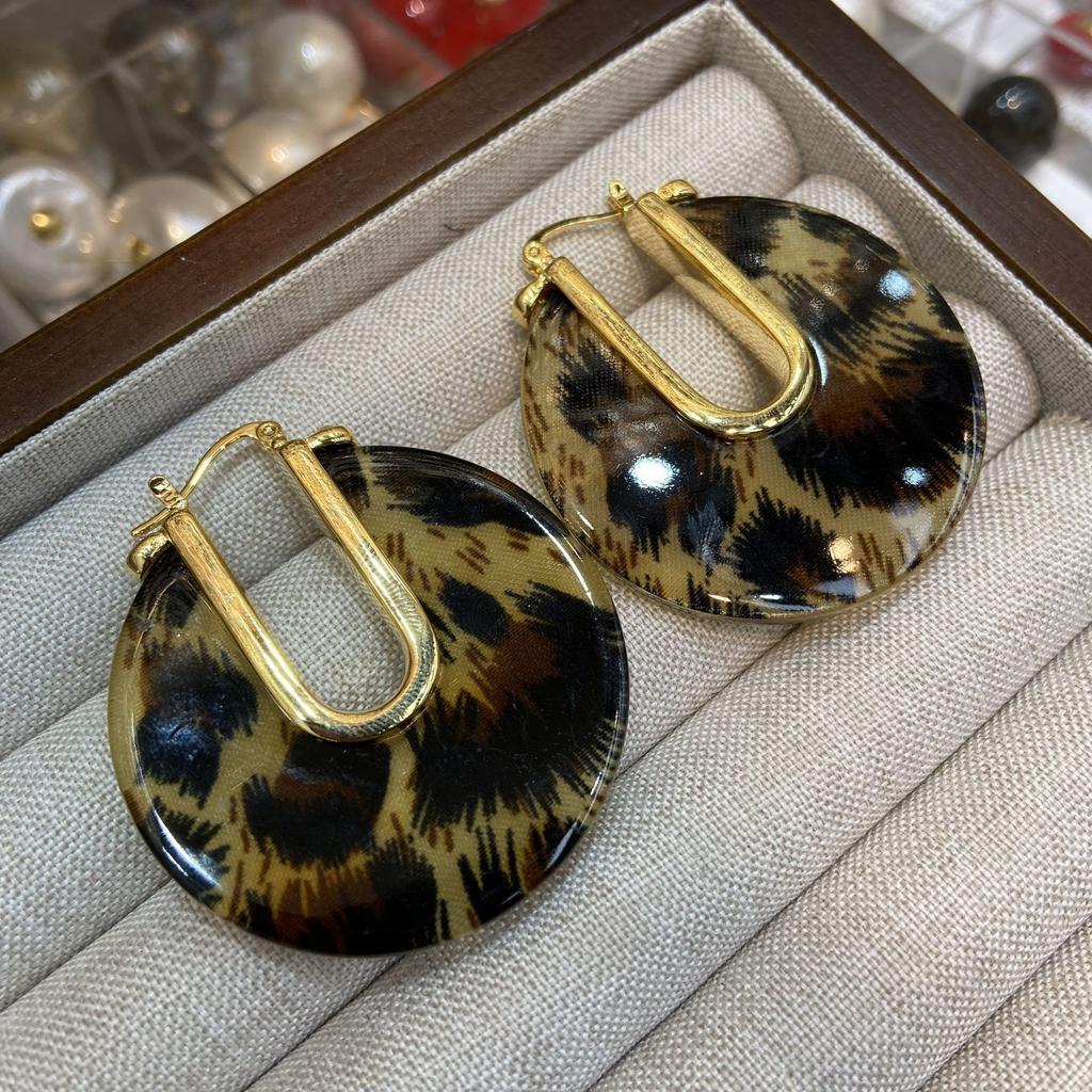 Echtgold-galvanisierte Ohrringe mit Leopardenmuster-Kreisverschluss, modischer, leichter Luxus, High-End