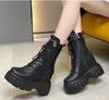 Winter 10Cm Warm Ankle Boots For Women Leather Short Boots Round Toe High Platform Fur Motorcycle Boots Thick Heel Sneakers Shoe