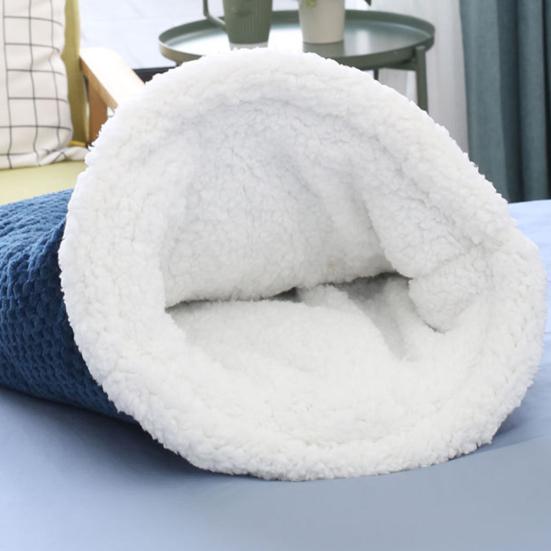 Katzen-Winterschlafsack, gemütliches, warmes Katzenhöhlenbett, mit Flanell überzogen, 360-Grad-Wärme-Katzentunnelbett für Kätzchen und Welpen