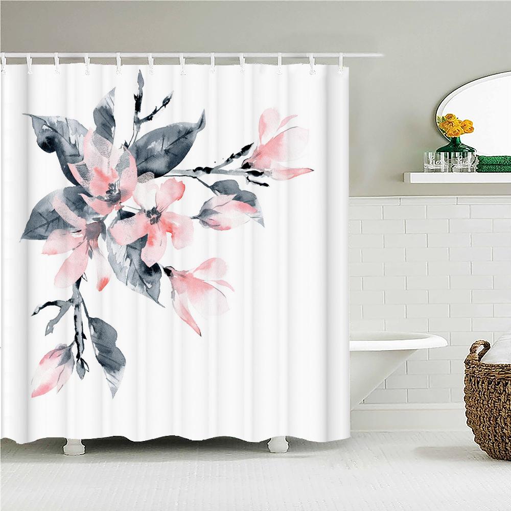 3D Colorful Flowers Leaves Birds Printing Bathroom Waterproof Shower Curtain with Hooks Home Decoration Polyester Bath Curtains